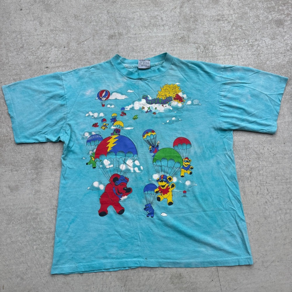 Vintage 90s Grateful Dead Liquid Blue Skydiving Bears Tie Dye T-Shirt XL